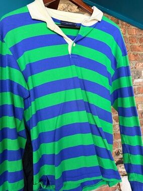 Rowing Blazers Green & Blue Stripe Rugby Polo